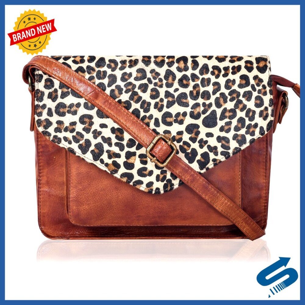 Genuine Leather Crossbody Bag with Adjustable Strap, Magnetic Closure, Medium